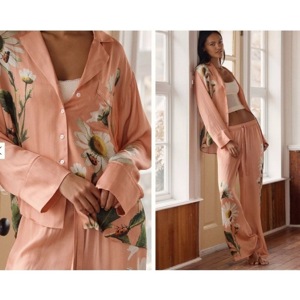 Anthropologie LyreBird Neela Floral Silky Blouse Pajama Top NWT Nancy's Blushes - Picture 2 of 14